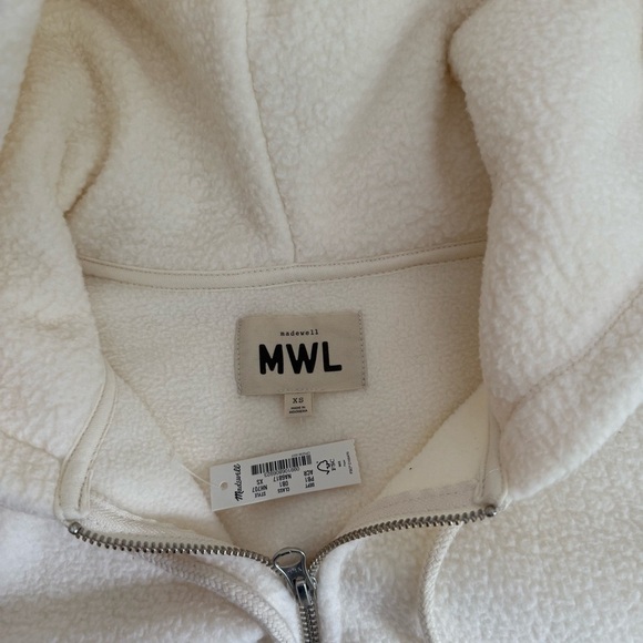 Madewell MWL Sherpa Zip Cropped Hoodie Sweatshirt Cream XS Cozy Fall NWT - Picture 5 of 8